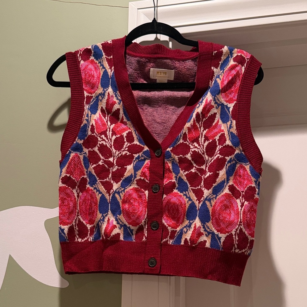 Anthropologie Maeve Knit Vest in Red and Purple